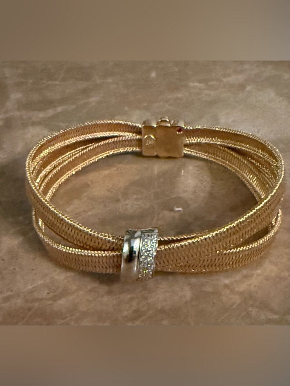 Roberto Coin 18k Gold triple basket weave flex Bracelet with Pavé Accent